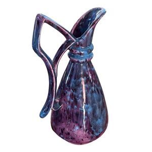 Vintage Arnel's Ceramic Pitcher Decorative Engraved Mary 1981 Blue & Purple